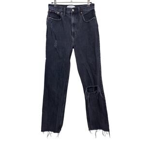 Abercrombie & Fitch 90s Straight Jeans Womens 27/4L Black High Rise Distressed